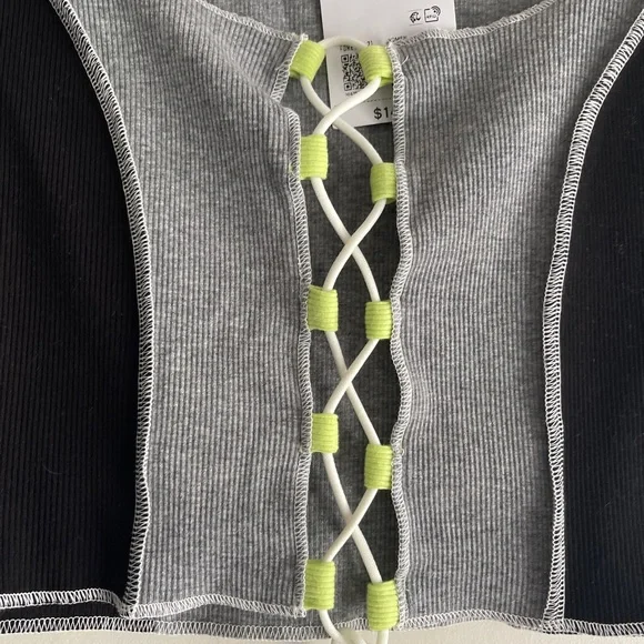 Forever 21 Women’s Knit Gray Black Green Lace Front Tank Top - Picture 3 of 9